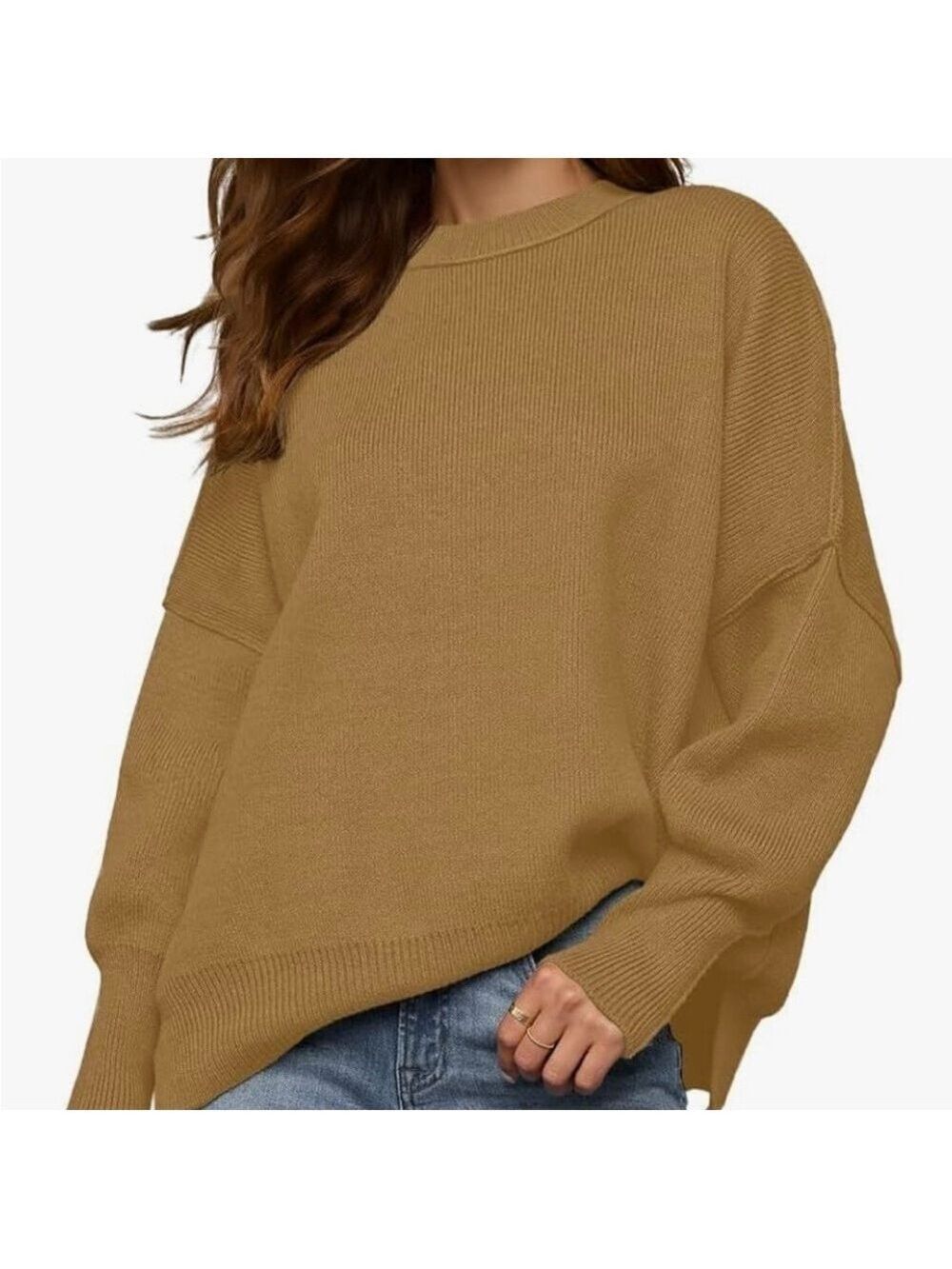 Women”s Crewneck Batwing Long Sleeve Oversized Sweater - Picture 1 of 7